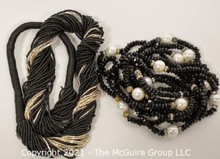 Two (2) Black Sparkly Bead Necklaces.