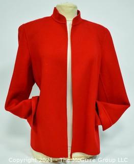 Linda Allard Ellen Tracy Open From Red Wool Jacket With Split Cuffs Size 16.