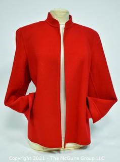 Linda Allard Ellen Tracy Open From Red Wool Jacket With Split Cuffs Size 16.