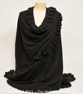 Tom Scott Knitwear Made in Scotland Black Cashmere Wool Large Shawl Stole Wrap with Ruffle Edge.