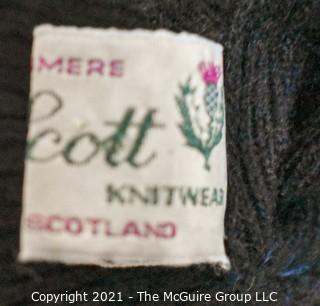 Tom Scott Knitwear Made in Scotland Black Cashmere Wool Large Shawl Stole Wrap with Ruffle Edge.