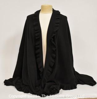 Tom Scott Knitwear Made in Scotland Black Cashmere Wool Large Shawl Stole Wrap with Ruffle Edge.