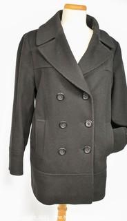 Fluerette Loro Piana Black Double Breasted Wool Peacoat Jacket.