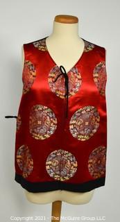 Asian Style Red Satin Embroidered Vest with Tie Sides by Hino & Malee. 