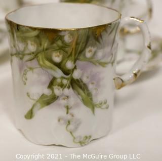 Set of 10 Rosenthal Monbijou Bavaria White Flowers with Gold Edge China Tea Cups & Saucers