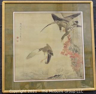 Framed print of "Geese in Flight", artist Okyo; under glass, 36 x 36"