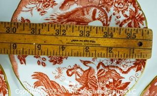 Set of Salad & Fruit English Bone China Plates Made by Royal Crown Derby in "Red Aves" Pattern. 