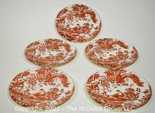 Set of Salad & Fruit English Bone China Plates Made by Royal Crown Derby in "Red Aves" Pattern. 