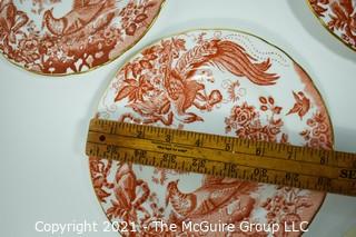 Set of Salad & Fruit English Bone China Plates Made by Royal Crown Derby in "Red Aves" Pattern. 