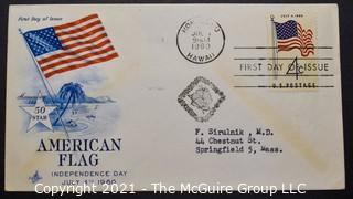 Cancelled First Day Cover. Cachet. Colored