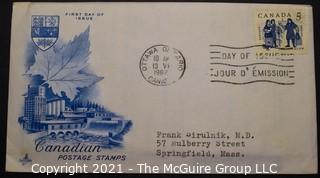 Cancelled First Day Cover with Cachet. Colored. Canadian