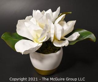 Faux Magnolia Bloom in Ceramic Planter; 8"T