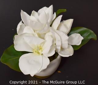 Faux Magnolia Bloom in Ceramic Planter; 8"T