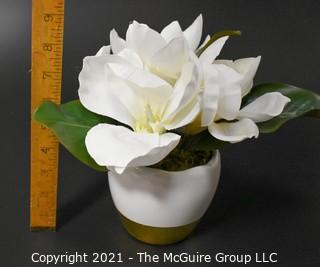 Faux Magnolia Bloom in Ceramic Planter; 8"T