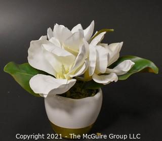 Faux Magnolia Bloom in Ceramic Planter; 8"T