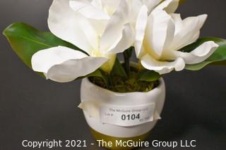 Faux Magnolia Bloom in Ceramic Planter; 8"T