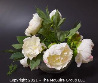 Faux White Peonies Flowers in Ceramic Planter Decor.