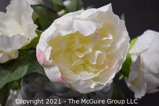 Faux White Peonies Flowers in Ceramic Planter Decor.