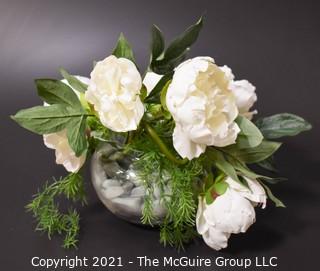 Faux White Peonies Flowers in Ceramic Planter Decor.