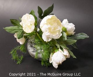 Faux White Peonies Flowers in Ceramic Planter Decor.