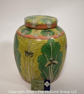 Porcelain Asian Stamped Hand Painted Bok Choy & Moth Ginger Jar. {TMG Business Card Placed for Perspective}; 10"W x 12 1/2"T