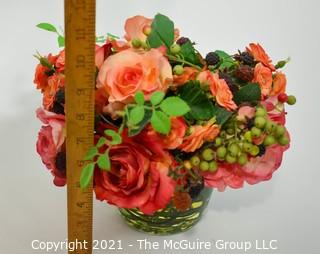 Faux Red & Pink Camilla Flowers in Glass Vase; 9"T 