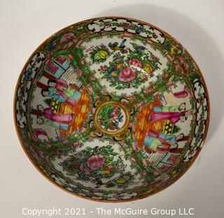 Antique Asian Chinese Famille Rose Medallion Porcelain Bowl; 9 1/2" diameter at rim x 4"T