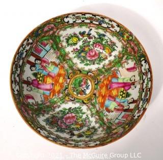 Antique Asian Chinese Famille Rose Medallion Porcelain Bowl; 9 1/2" diameter at rim x 4"T