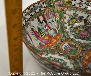 Antique Asian Chinese Famille Rose Medallion Porcelain Bowl; 9 1/2" diameter at rim x 4"T