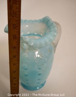 Aqua-Blue Bubble Glass Pitcher; 9 3/4"T