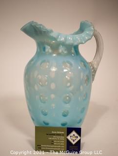 Aqua-Blue Bubble Glass Pitcher; 9 3/4"T