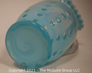 Aqua-Blue Bubble Glass Pitcher; 9 3/4"T