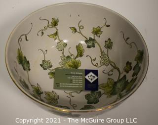 Porcelain Asian Stamped Ivy Painted Bowl; 10" diameter.