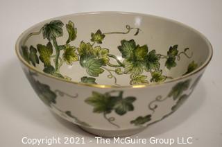 Porcelain Asian Stamped Ivy Painted Bowl; 10" diameter.