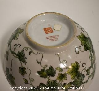 Porcelain Asian Stamped Ivy Painted Bowl; 10" diameter.