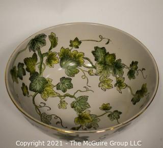 Porcelain Asian Stamped Ivy Painted Bowl; 10" diameter.