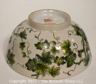 Porcelain Asian Stamped Ivy Painted Bowl; 10" diameter.