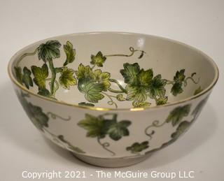 Porcelain Asian Stamped Ivy Painted Bowl; 10" diameter.