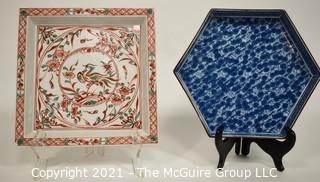 Two (2) Hand Painted Porcelain China Asian Platters or Trays.  One has a Small chip on corner.