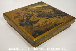 Gilt Asian Painted Lacquer Lined Box; 14 X 14 x 3"T