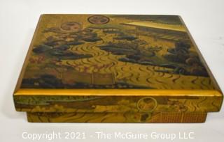 Gilt Asian Painted Lacquer Lined Box; 14 X 14 x 3"T