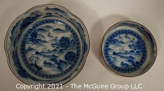 Two (2) Porcelain Asian Stamped Mountian Scene Hand Painted Bowls. 