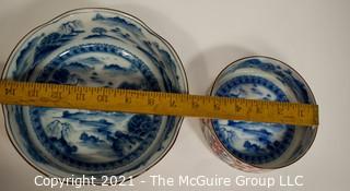 Two (2) Porcelain Asian Stamped Mountian Scene Hand Painted Bowls. 