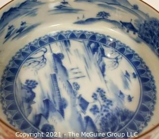 Two (2) Porcelain Asian Stamped Mountian Scene Hand Painted Bowls. 