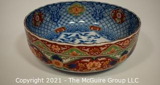 Porcelain Asian Stamped Hand Painted Bowl; 10" diameter.