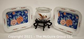 Three (3) Pieces of Asian Stamped Hand Painted Porcelain.  Includes Gold Imari.