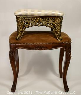 Two (2) Vintage Stools - One Cast Iron, One Wood.