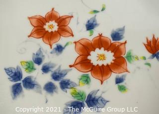 Four (4) Porcelain Asian Stamped Hand Painted Flower Trays or Plates; 8" x 7".