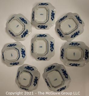 Eight (8) Small Porcelain Asian Stamped Hand Painted Blue & White Bowls.