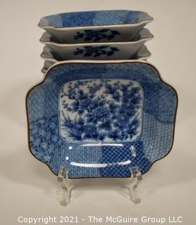 Eight (8) Small Porcelain Asian Stamped Hand Painted Blue & White Bowls.